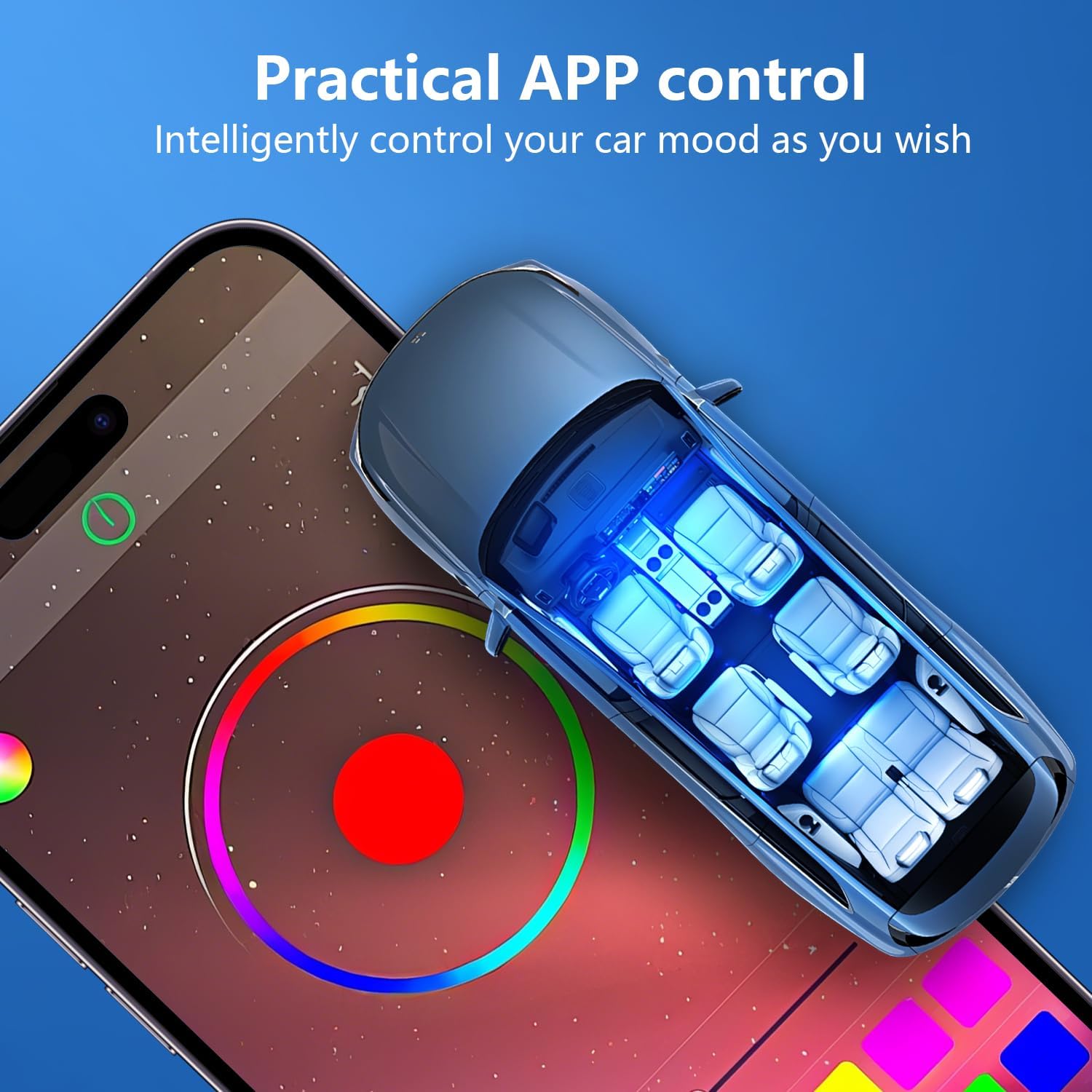 Smart Led Interior Car under Dash Lights with APP Rhythm Light Strip Multicolor Led Car Lights Kits, Sync Music,5V USB Car Led Lights