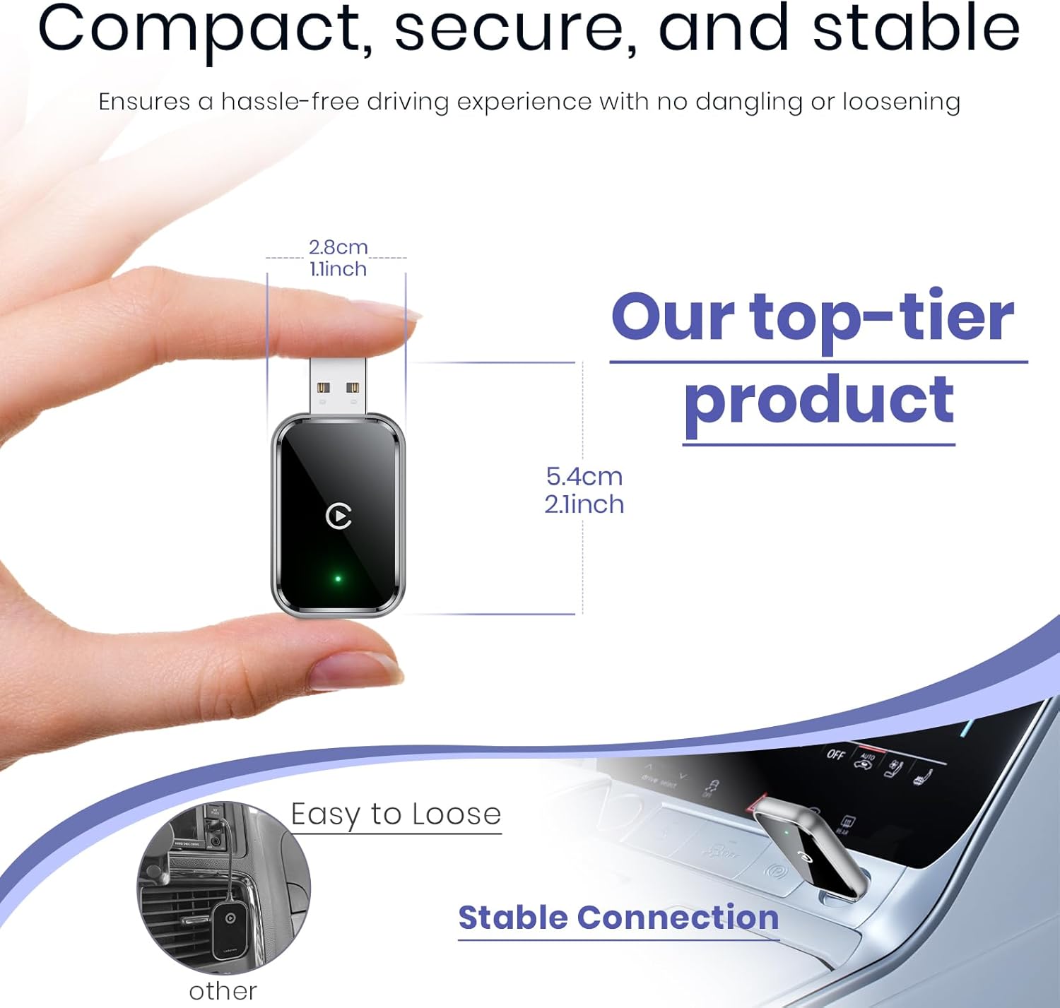 Wireless Carplay Adapter for Iphone, Convert Wired to Wireless Carplay Adapter, Mini Size with Extension Cable USB & Usb-C/Type-C, Stable Car Control & No Delay, Black